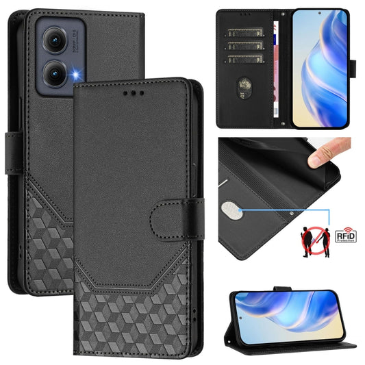 For Motorola Edge 5G 2024 Honeycomb Embossing RFID Leather Phone Case(Black) by buy2fix