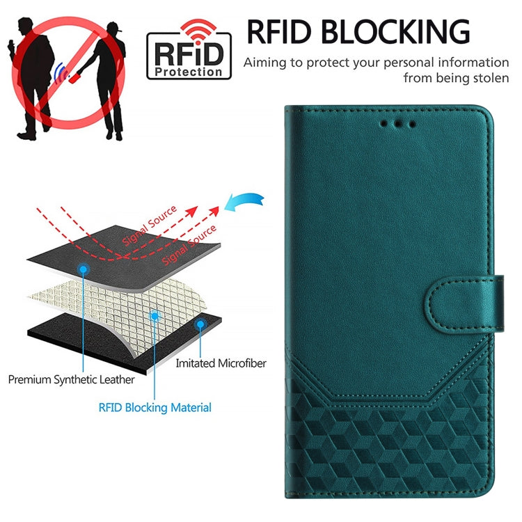 For Redmi K70 Ultra 5G Honeycomb Embossing RFID Leather Phone Case(Peacock Green) - Xiaomi Cases by buy2fix | Online Shopping UK | buy2fix