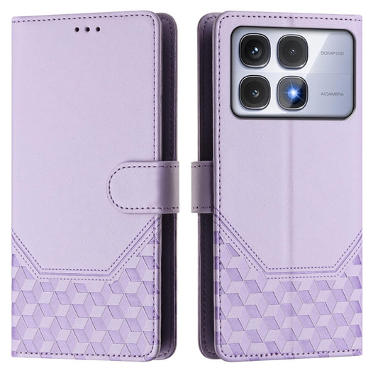 For Redmi K70 Ultra 5G Honeycomb Embossing RFID Leather Phone Case(Light Purple) by buy2fix