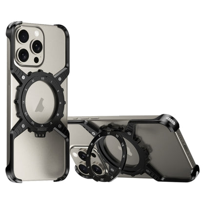 For iPhone 15 Pro / 14 Pro / 13 Pro Mechanical Gear MagSafe Holder Borderless Metal Phone Case(Black) - iPhone 15 Pro Cases by buy2fix | Online Shopping UK | buy2fix