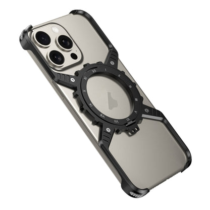 For iPhone 16 Plus / 15 Pro Max Mechanical Gear MagSafe Holder Borderless Metal Phone Case(Black) - iPhone 16 Plus Cases by buy2fix | Online Shopping UK | buy2fix