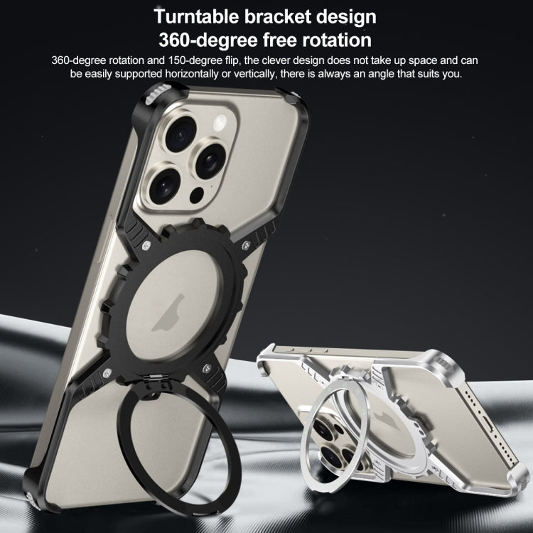 For iPhone 15 / 14 / 13 Mechanical Gear MagSafe Holder Borderless Metal Phone Case(Silver) - iPhone 15 Cases by buy2fix | Online Shopping UK | buy2fix
