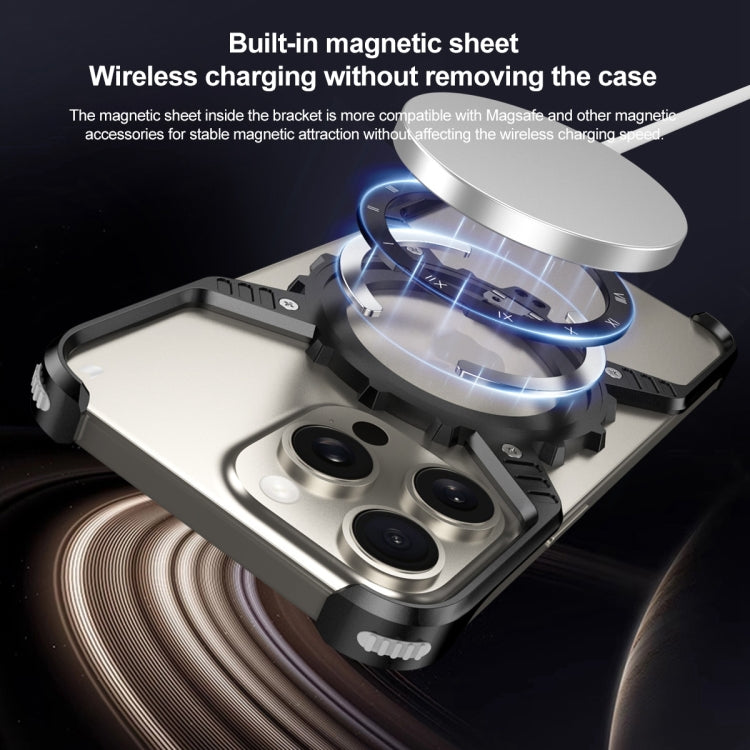 For iPhone 15 / 14 / 13 Mechanical Gear MagSafe Holder Borderless Metal Phone Case(Silver) - iPhone 15 Cases by buy2fix | Online Shopping UK | buy2fix