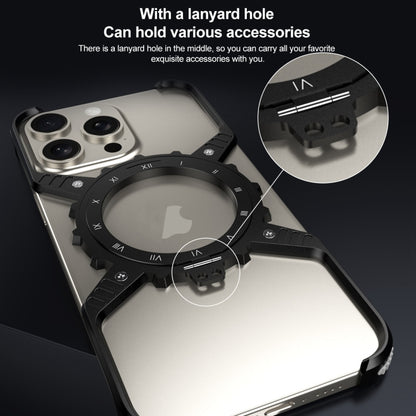 For iPhone 15 / 14 / 13 Mechanical Gear MagSafe Holder Borderless Metal Phone Case(Black) - iPhone 15 Cases by buy2fix | Online Shopping UK | buy2fix