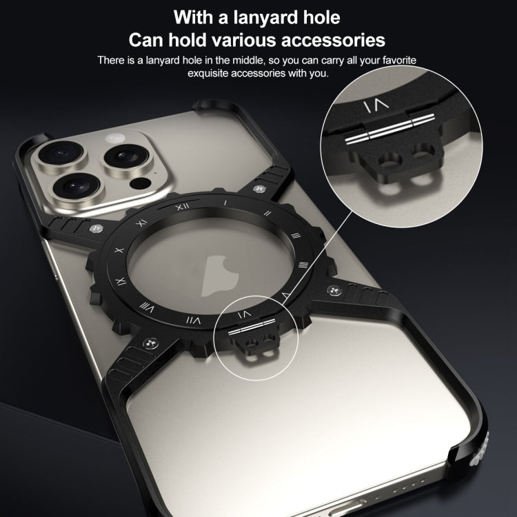 For iPhone 15 / 14 / 13 Pro Max Mechanical Gear MagSafe Holder Borderless Metal Phone Case(Black) - iPhone 15 Pro Max Cases by buy2fix | Online Shopping UK | buy2fix