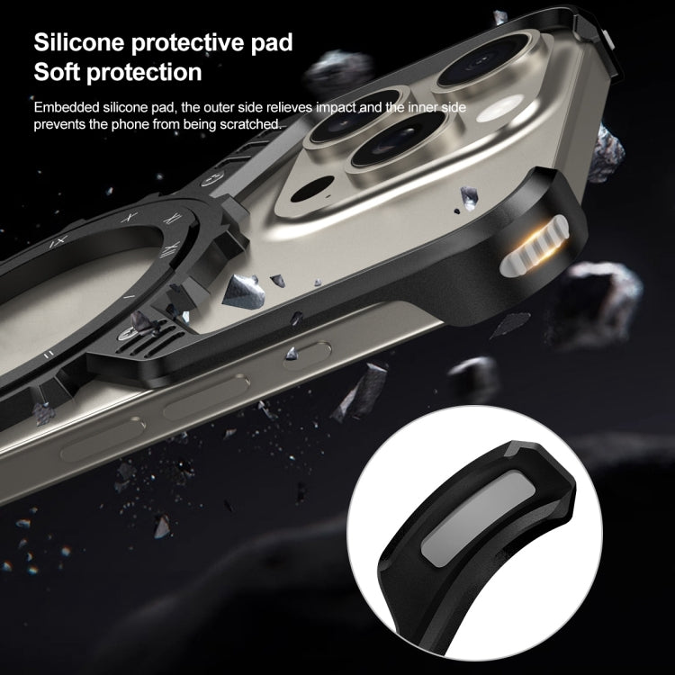 For iPhone 15 / 14 / 13 Pro Max Mechanical Gear MagSafe Holder Borderless Metal Phone Case(Silver) - iPhone 15 Pro Max Cases by buy2fix | Online Shopping UK | buy2fix