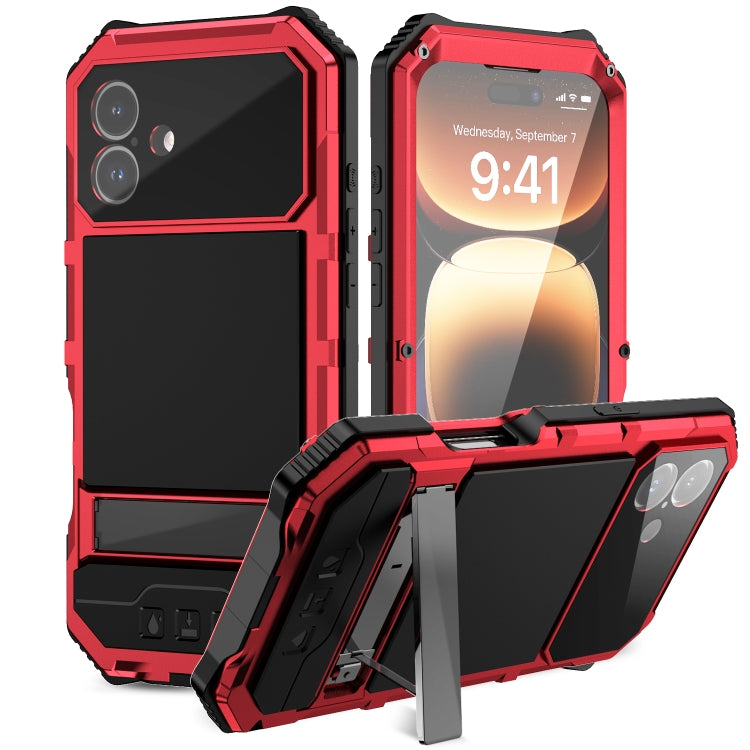 For iPhone 16 Plus R-JUST Life Waterproof Dustproof Shockproof Holder Phone Case(Red) - iPhone 16 Plus Cases by R-JUST | Online Shopping UK | buy2fix