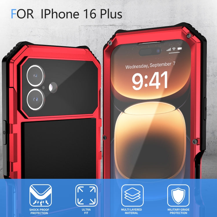 For iPhone 16 Plus R-JUST Life Waterproof Dustproof Shockproof Holder Phone Case(Red) - iPhone 16 Plus Cases by R-JUST | Online Shopping UK | buy2fix