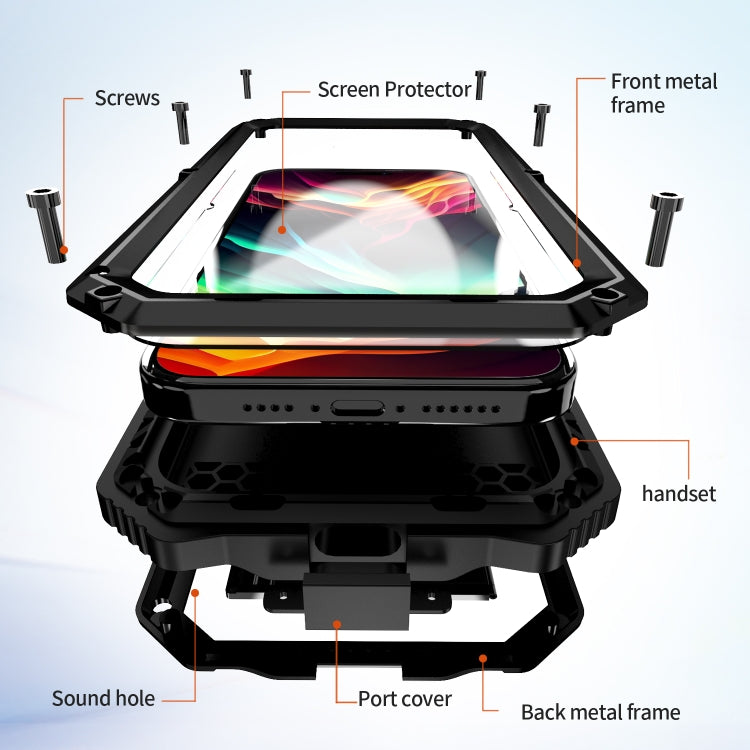 For iPhone 15 Pro Max R-JUST Life Waterproof Dustproof Shockproof Holder Phone Case(Black) - iPhone 15 Pro Max Cases by R-JUST | Online Shopping UK | buy2fix