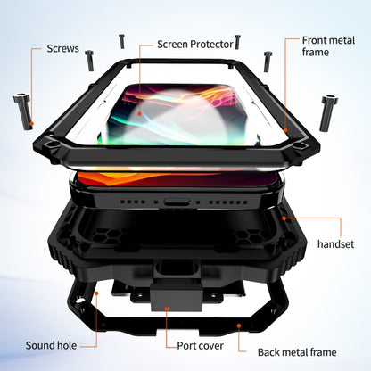 For iPhone 15 Pro Max R-JUST Life Waterproof Dustproof Shockproof Holder Phone Case(Black) - iPhone 15 Pro Max Cases by R-JUST | Online Shopping UK | buy2fix