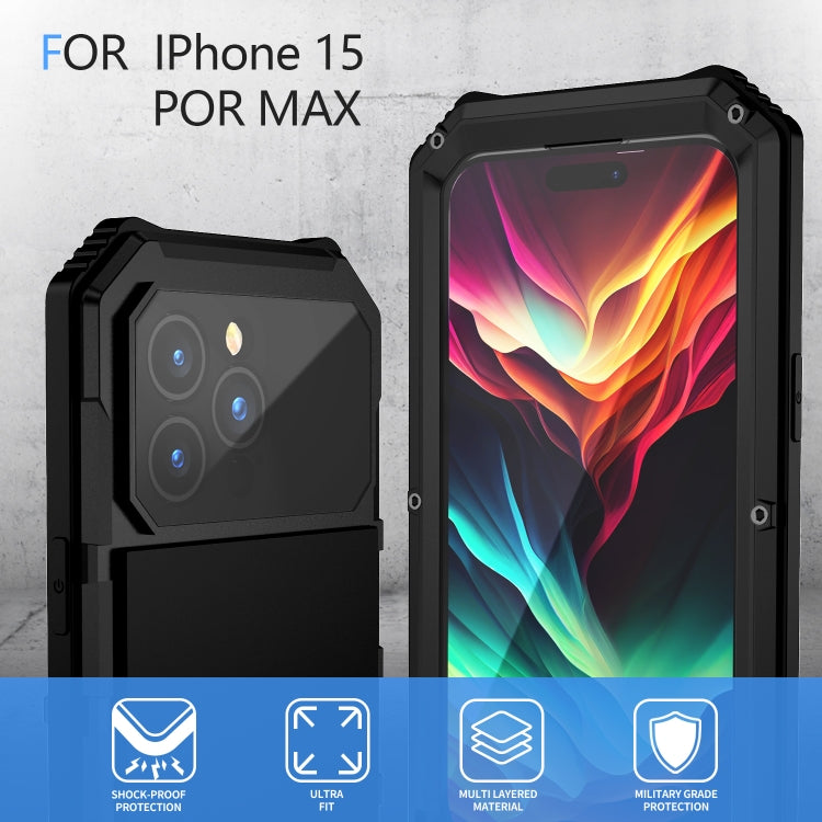 For iPhone 15 Pro Max R-JUST Life Waterproof Dustproof Shockproof Holder Phone Case(Black) - iPhone 15 Pro Max Cases by R-JUST | Online Shopping UK | buy2fix