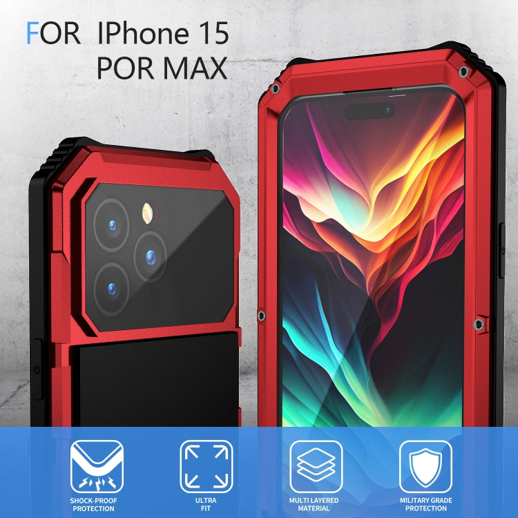For iPhone 15 Pro Max R-JUST Life Waterproof Dustproof Shockproof Holder Phone Case(Red) - iPhone 15 Pro Max Cases by R-JUST | Online Shopping UK | buy2fix