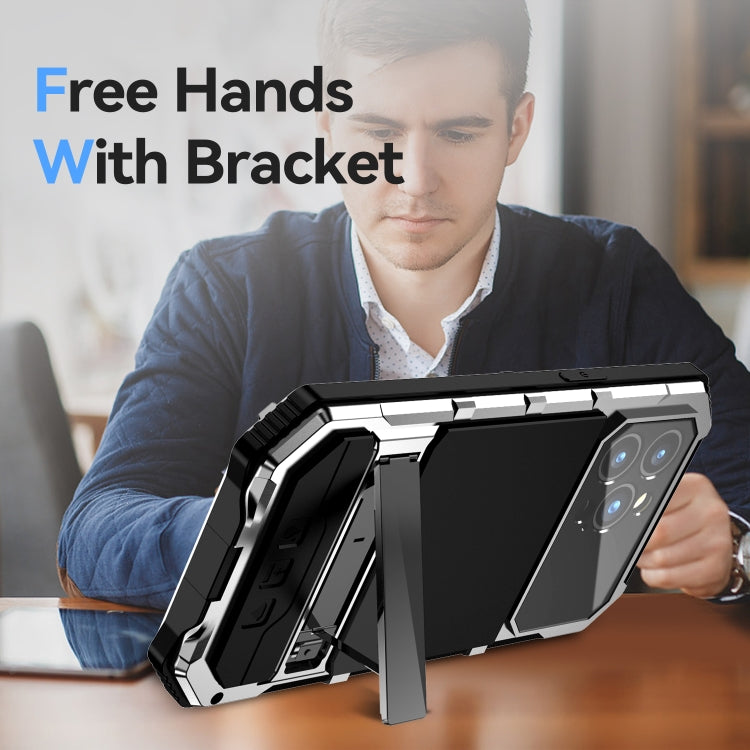 For iPhone 15 Pro Max R-JUST Life Waterproof Dustproof Shockproof Holder Phone Case(Silver) - iPhone 15 Pro Max Cases by R-JUST | Online Shopping UK | buy2fix