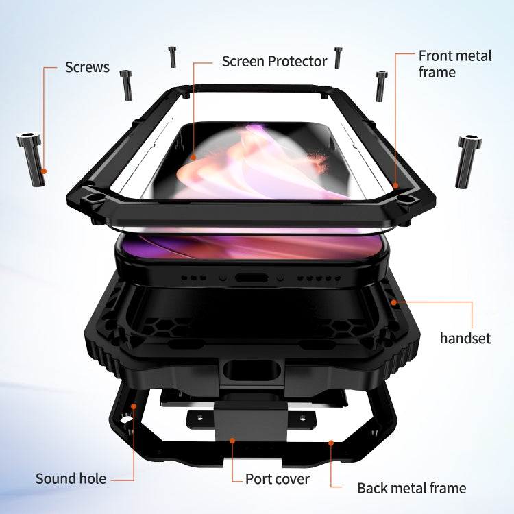 For iPhone 15 Plus R-JUST Life Waterproof Dustproof Shockproof Holder Phone Case(Black) - iPhone 15 Cases by R-JUST | Online Shopping UK | buy2fix