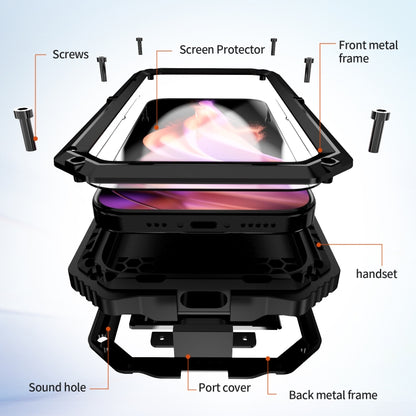 For iPhone 15 Plus R-JUST Life Waterproof Dustproof Shockproof Holder Phone Case(Black) - iPhone 15 Cases by R-JUST | Online Shopping UK | buy2fix