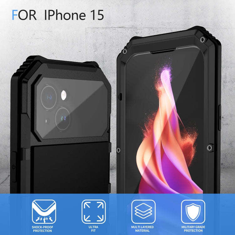 For iPhone 15 Plus R-JUST Life Waterproof Dustproof Shockproof Holder Phone Case(Black) - iPhone 15 Cases by R-JUST | Online Shopping UK | buy2fix