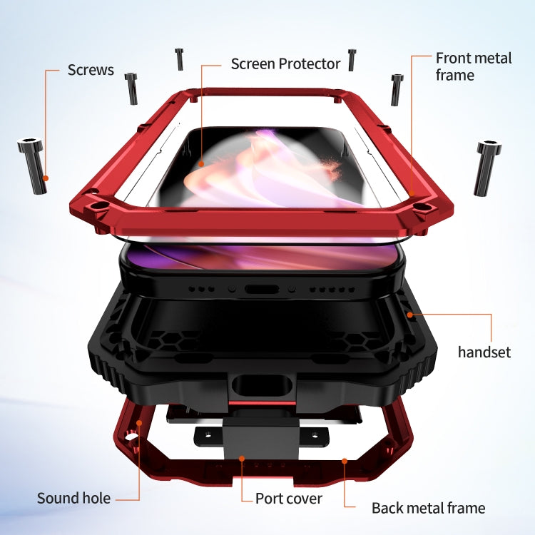 For iPhone 15 Plus R-JUST Life Waterproof Dustproof Shockproof Holder Phone Case(Red) - iPhone 15 Cases by R-JUST | Online Shopping UK | buy2fix