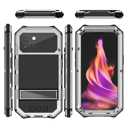 For iPhone 15 Plus R-JUST Life Waterproof Dustproof Shockproof Holder Phone Case(Silver) - iPhone 15 Cases by R-JUST | Online Shopping UK | buy2fix