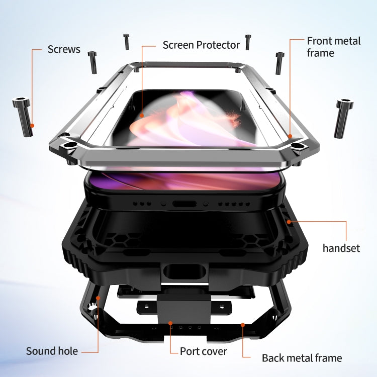 For iPhone 15 Plus R-JUST Life Waterproof Dustproof Shockproof Holder Phone Case(Silver) - iPhone 15 Cases by R-JUST | Online Shopping UK | buy2fix