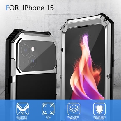 For iPhone 15 Plus R-JUST Life Waterproof Dustproof Shockproof Holder Phone Case(Silver) - iPhone 15 Cases by R-JUST | Online Shopping UK | buy2fix