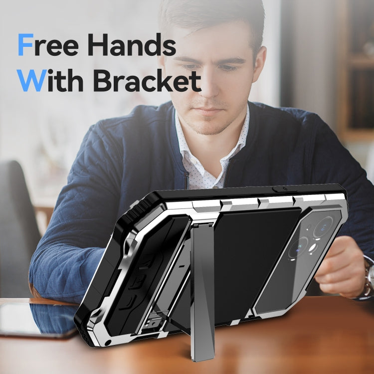 For iPhone 15 Plus R-JUST Life Waterproof Dustproof Shockproof Holder Phone Case(Silver) - iPhone 15 Cases by R-JUST | Online Shopping UK | buy2fix