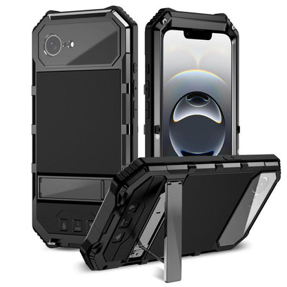 For iPhone 16e R-JUST Life Waterproof Dustproof Shockproof Holder Phone Case(Black) - iPhone 16e Cases by R-JUST | Online Shopping UK | buy2fix