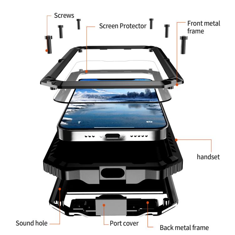 For iPhone 16e R-JUST Life Waterproof Dustproof Shockproof Holder Phone Case(Black) - iPhone 16e Cases by R-JUST | Online Shopping UK | buy2fix