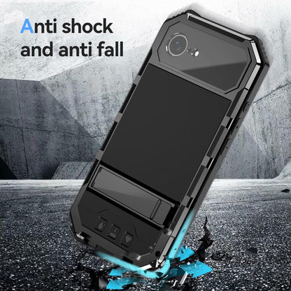 For iPhone 16e R-JUST Life Waterproof Dustproof Shockproof Holder Phone Case(Black) - iPhone 16e Cases by R-JUST | Online Shopping UK | buy2fix
