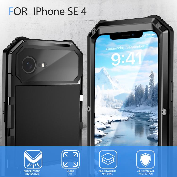 For iPhone 16e R-JUST Life Waterproof Dustproof Shockproof Holder Phone Case(Black) - iPhone 16e Cases by R-JUST | Online Shopping UK | buy2fix