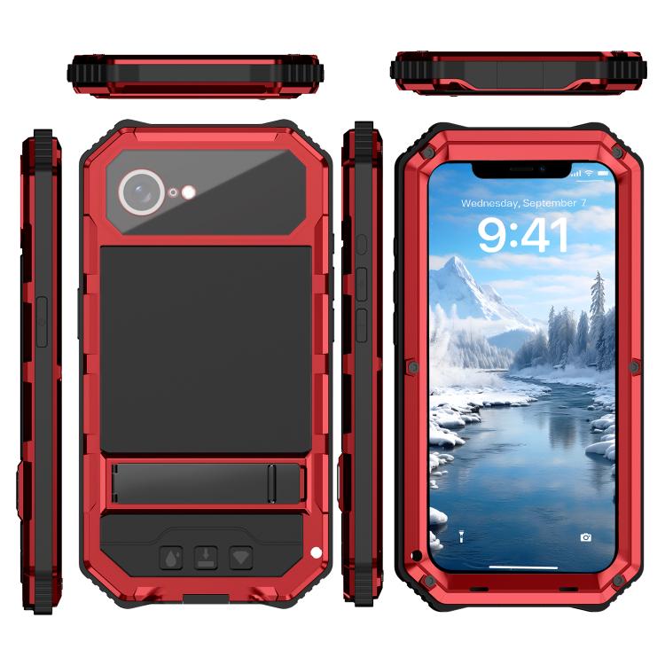 For iPhone 16e R-JUST Life Waterproof Dustproof Shockproof Holder Phone Case(Red) - iPhone 16e Cases by R-JUST | Online Shopping UK | buy2fix