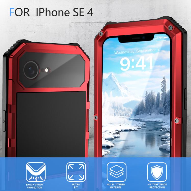 For iPhone 16e R-JUST Life Waterproof Dustproof Shockproof Holder Phone Case(Red) - iPhone 16e Cases by R-JUST | Online Shopping UK | buy2fix
