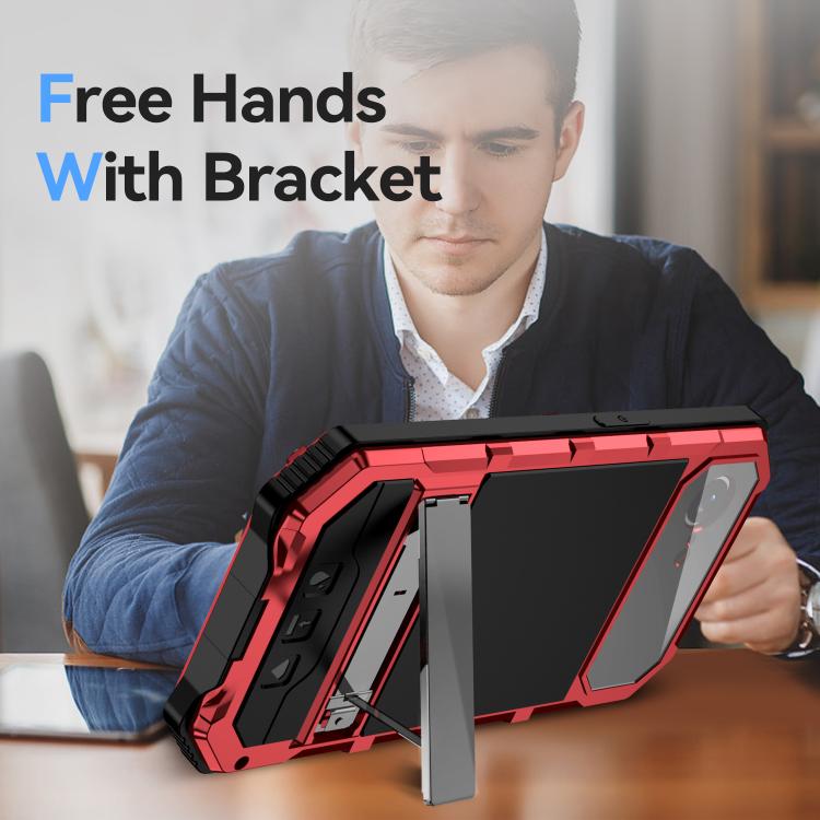 For iPhone 16e R-JUST Life Waterproof Dustproof Shockproof Holder Phone Case(Red) - iPhone 16e Cases by R-JUST | Online Shopping UK | buy2fix