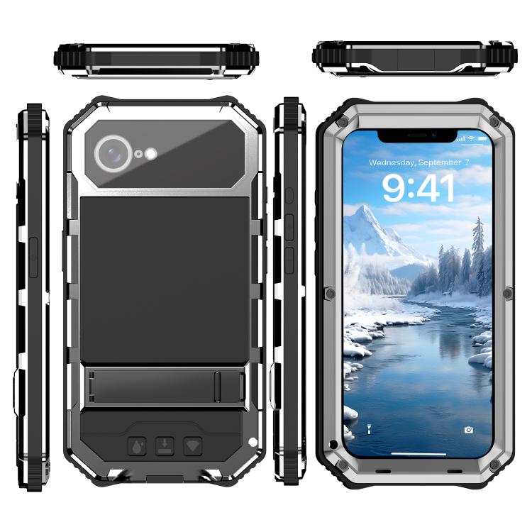 For iPhone 16e R-JUST Life Waterproof Dustproof Shockproof Holder Phone Case(Silver) - iPhone 16e Cases by R-JUST | Online Shopping UK | buy2fix