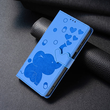 For iPhone 16 Plus Cartoon Elephant Embossed Leather Phone Case(Blue) by buy2fix