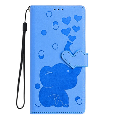 For iPhone 16 Cartoon Elephant Embossed Leather Phone Case(Blue) by buy2fix
