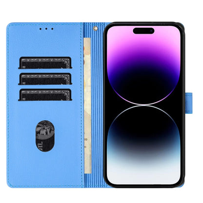 For iPhone 16 Cartoon Elephant Embossed Leather Phone Case(Blue) by buy2fix