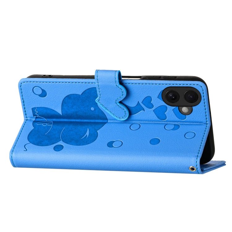 For iPhone 16 Cartoon Elephant Embossed Leather Phone Case(Blue) by buy2fix
