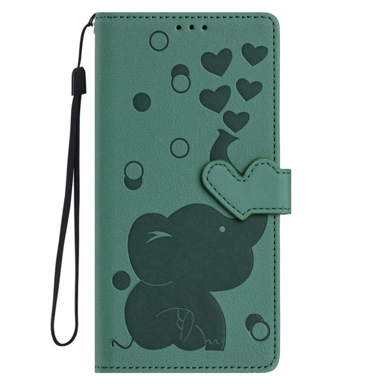 For iPhone 16 Cartoon Elephant Embossed Leather Phone Case(Green) - iPhone 16 Cases by buy2fix | Online Shopping UK | buy2fix