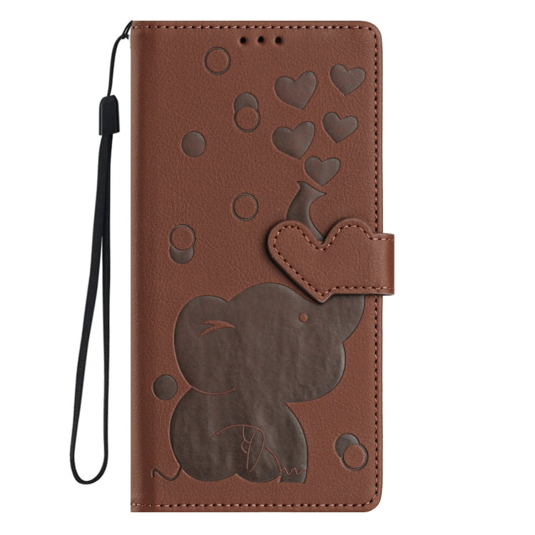 For iPhone 16 Cartoon Elephant Embossed Leather Phone Case(Brown) by buy2fix