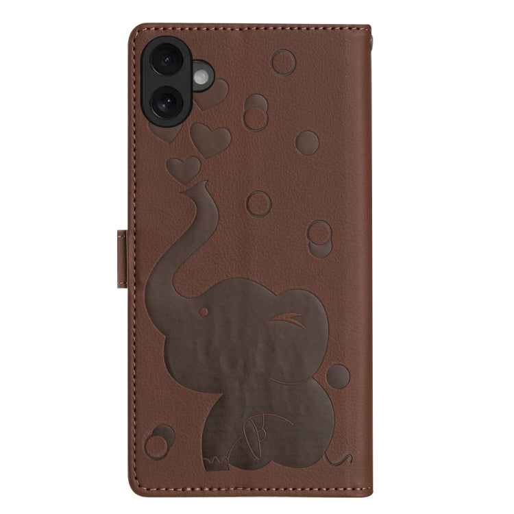 For iPhone 16 Cartoon Elephant Embossed Leather Phone Case(Brown) by buy2fix