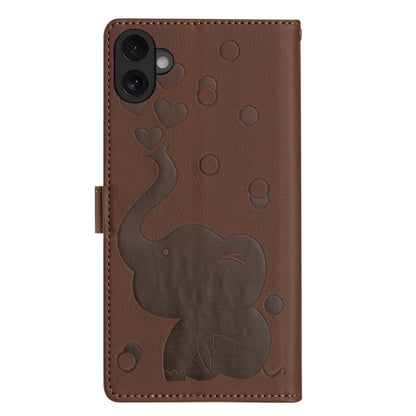 For iPhone 16 Cartoon Elephant Embossed Leather Phone Case(Brown) by buy2fix