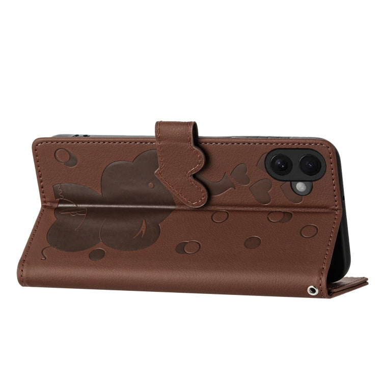 For iPhone 16 Cartoon Elephant Embossed Leather Phone Case(Brown) by buy2fix