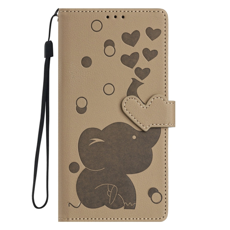 For iPhone 16 Cartoon Elephant Embossed Leather Phone Case(Khaki) - iPhone 16 Cases by buy2fix | Online Shopping UK | buy2fix