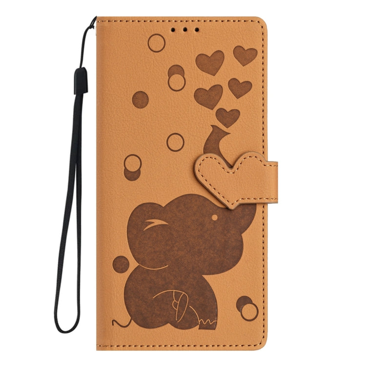For iPhone 16 Cartoon Elephant Embossed Leather Phone Case(Yellow) by buy2fix