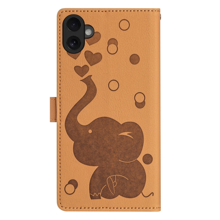 For iPhone 16 Cartoon Elephant Embossed Leather Phone Case(Yellow) by buy2fix