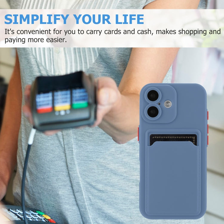 For iPhone 16 Skin Feel Card Contrast Color Button TPU Phone Case(Gray) by buy2fix