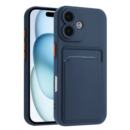 For iPhone 16 Skin Feel Card Contrast Color Button TPU Phone Case(Dark Blue) by buy2fix