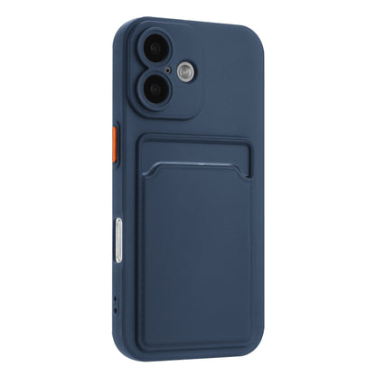 For iPhone 16 Skin Feel Card Contrast Color Button TPU Phone Case(Dark Blue) by buy2fix