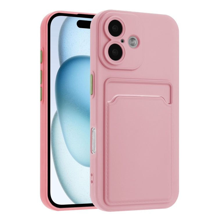 For iPhone 16 Skin Feel Card Contrast Color Button TPU Phone Case(Pink) by buy2fix