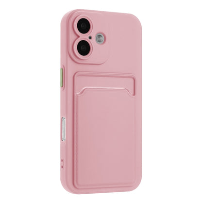 For iPhone 16 Skin Feel Card Contrast Color Button TPU Phone Case(Pink) by buy2fix